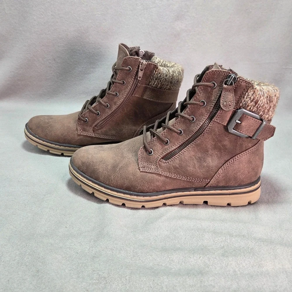 Cliffs by White Mountain Kelsie Boot Brown Knit Collar Hiking Gorpcore 9.5M